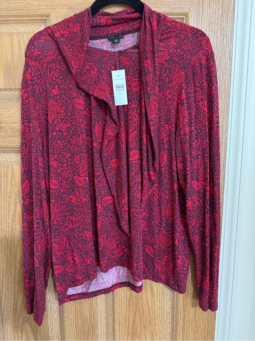 Red and Black Floral Ascot tie blouse